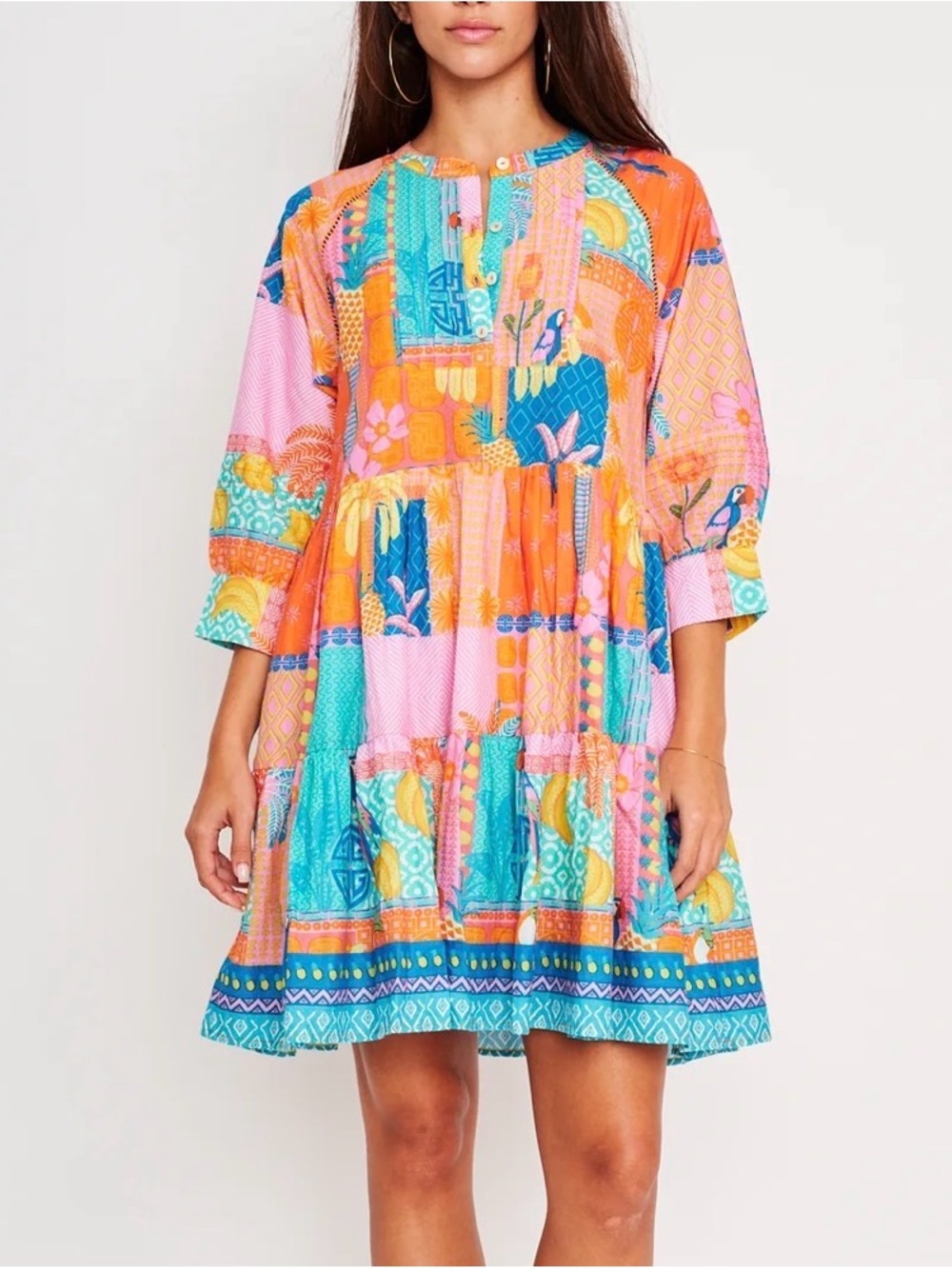 D.RA Los Angeles YARA DRESS Vibrant Patchwork Tiered Mini Dress